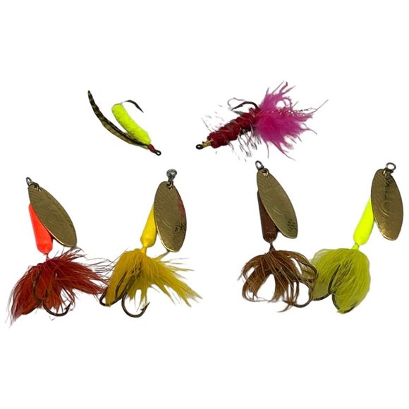Fishing Lot 2 Flies and 4 ROOSTER TAILS 1/4 oz Chartreus Brown Orange Yellow - Picture 5 of 7